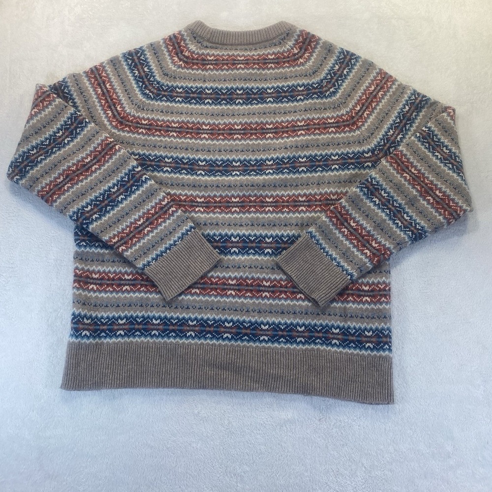 J Crew Mens L Striped Lambs Wool Sweater Beige Blue Orange Academia Dad - Picture 5 of 8
